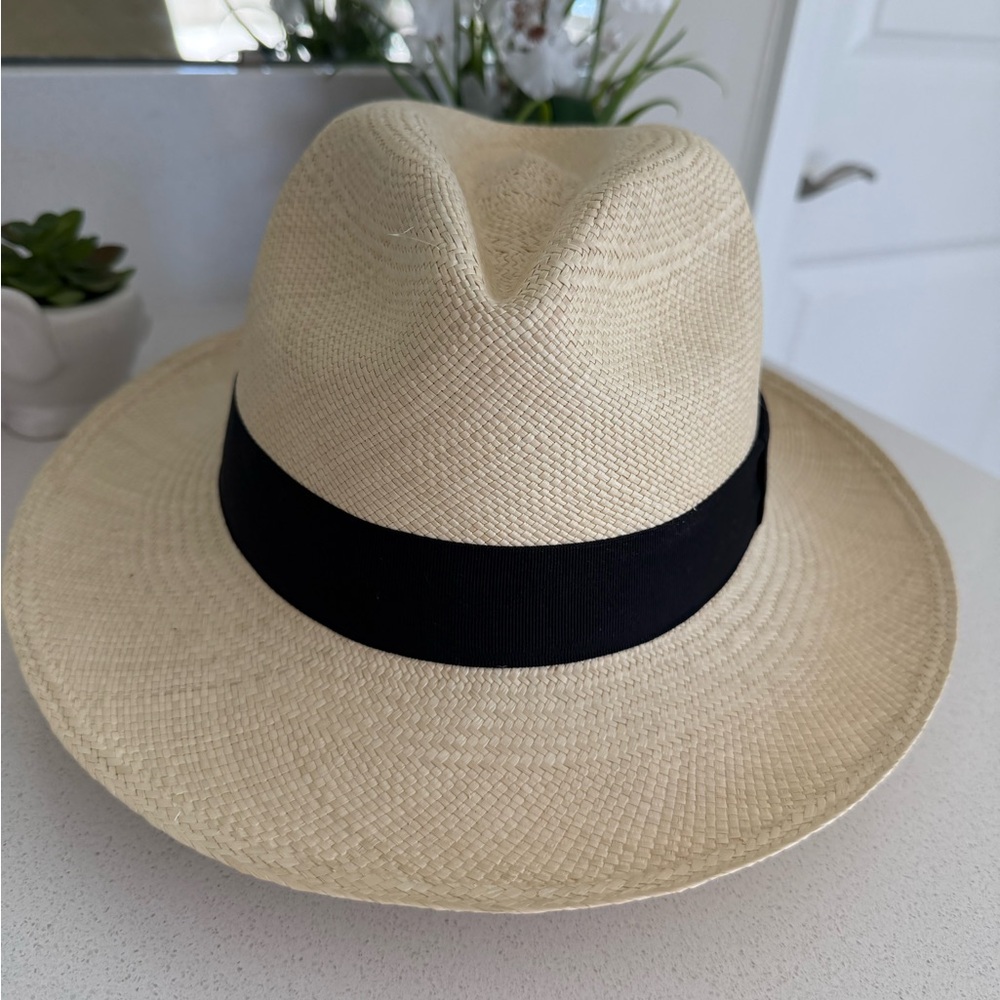 Classic Cream Panama Fedora Hat with Black Band